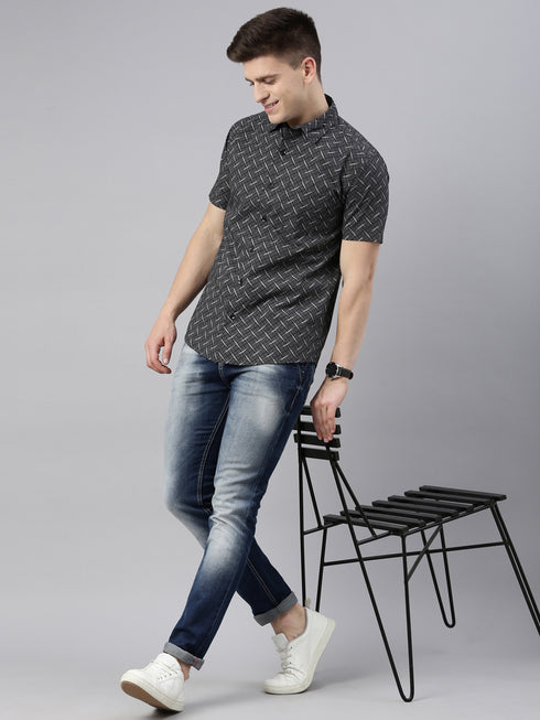 Black Printed Short Sleeves Shirt